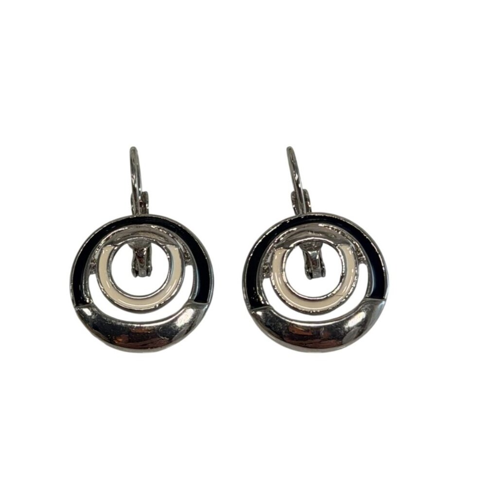 Vintage Silver Tone Geometric Circle Enamel Statement Bib Necklace & Earring Set - Picture 3 of 8